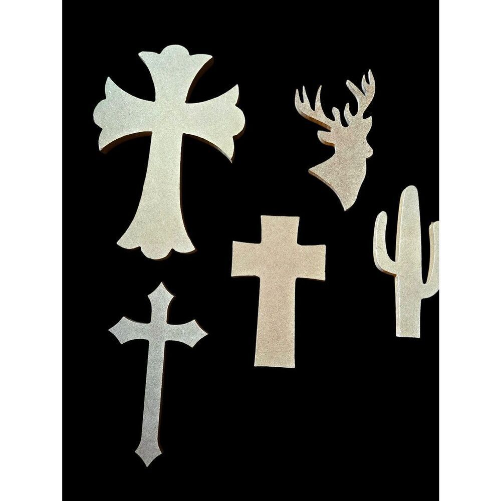 "5/$40" Lot Of Various Wood Cutouts For Crafts Crosses/Deer Stag/Cactus